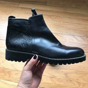 Black Leather and Pony Hair Ankle Boot US W 10